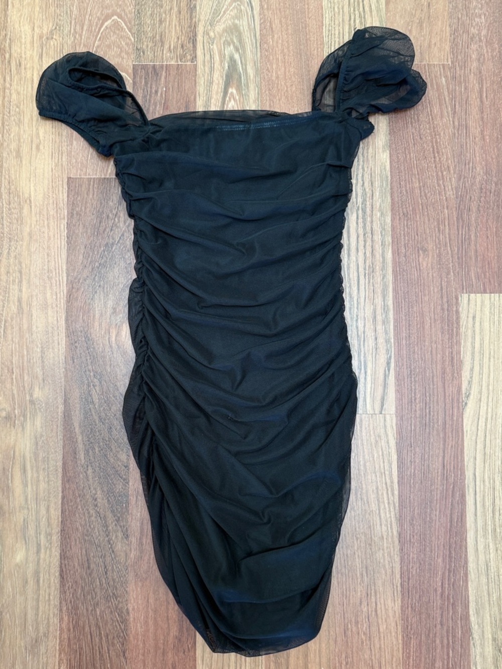 Princess Polly Black Ruched Mesh Mini Dress